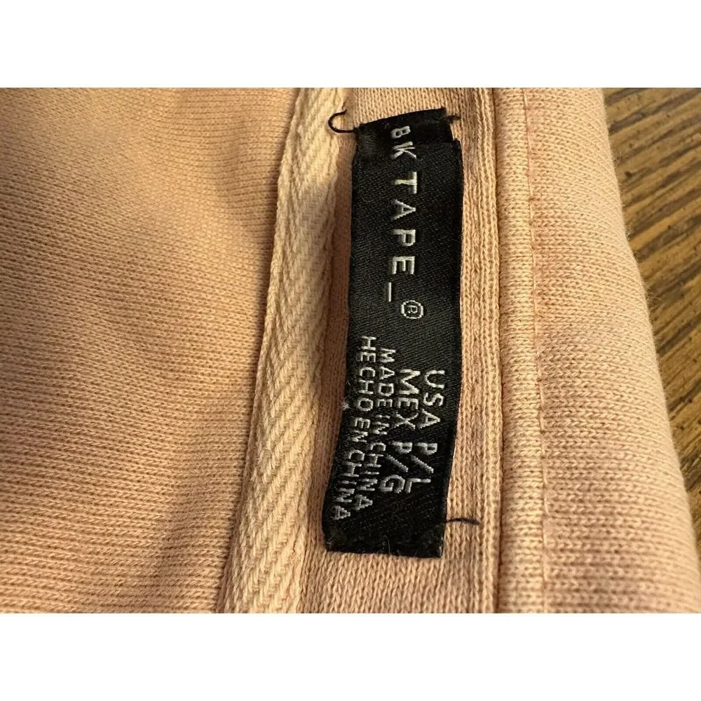 Black Tape‎ Button Up Womens Size P/L Beige Chambray Shacket Elbow Patches